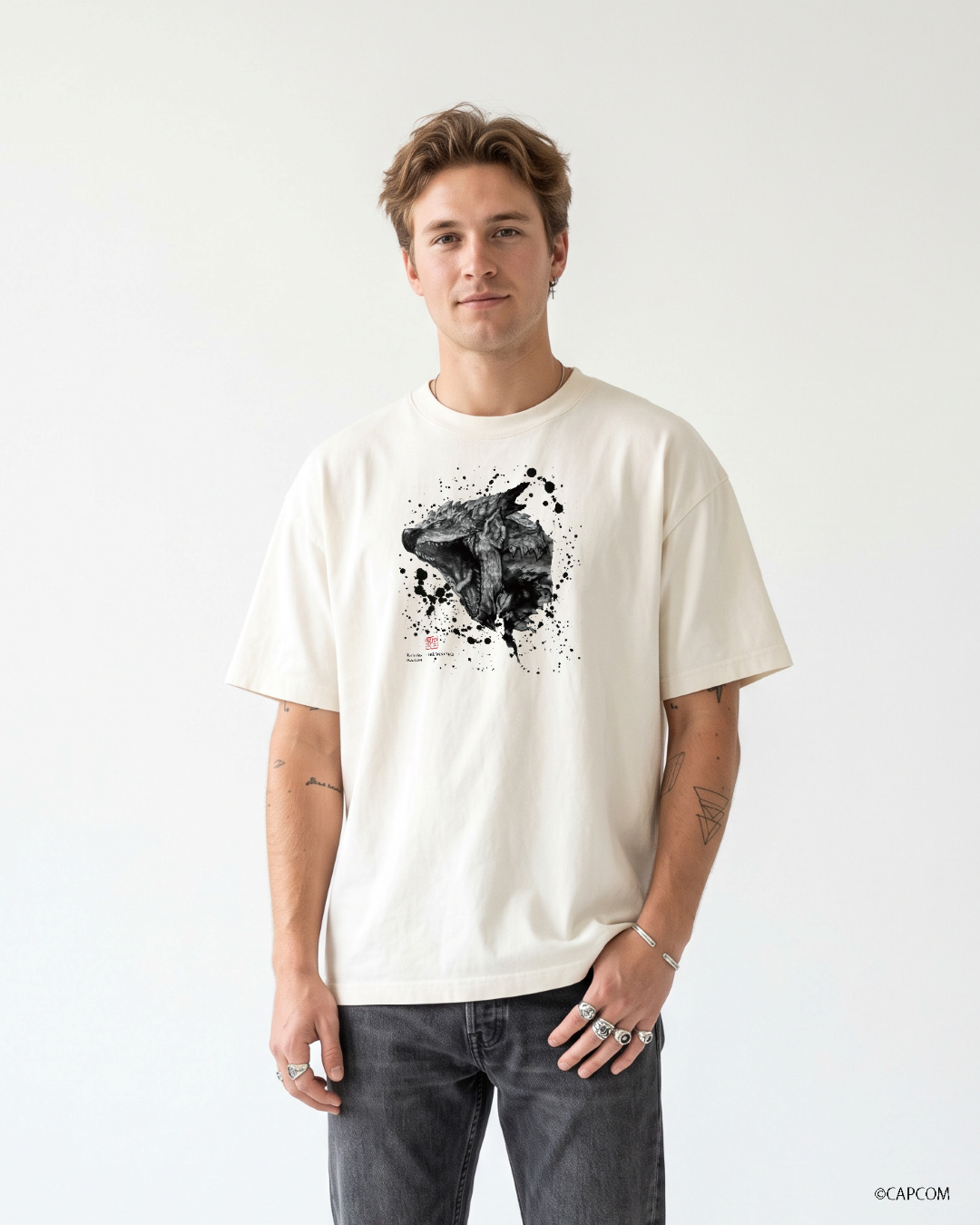 モンスターハンター　水墨画-ART　Tシャツ　リオレウス（火竜）