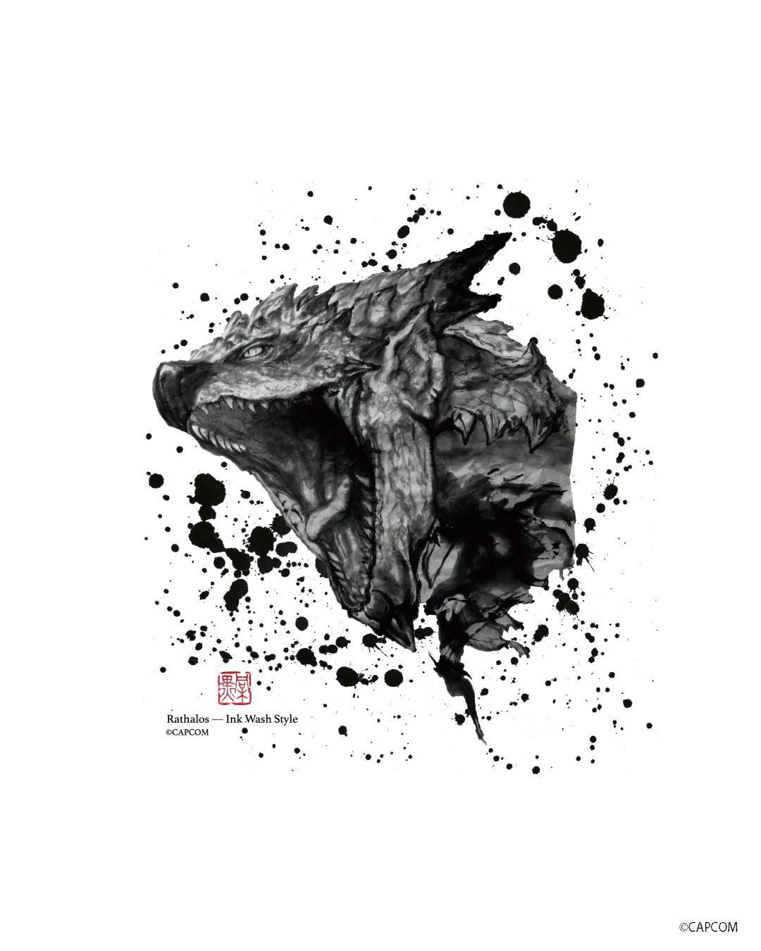 モンスターハンター　水墨画-ART　Tシャツ　リオレウス（火竜）