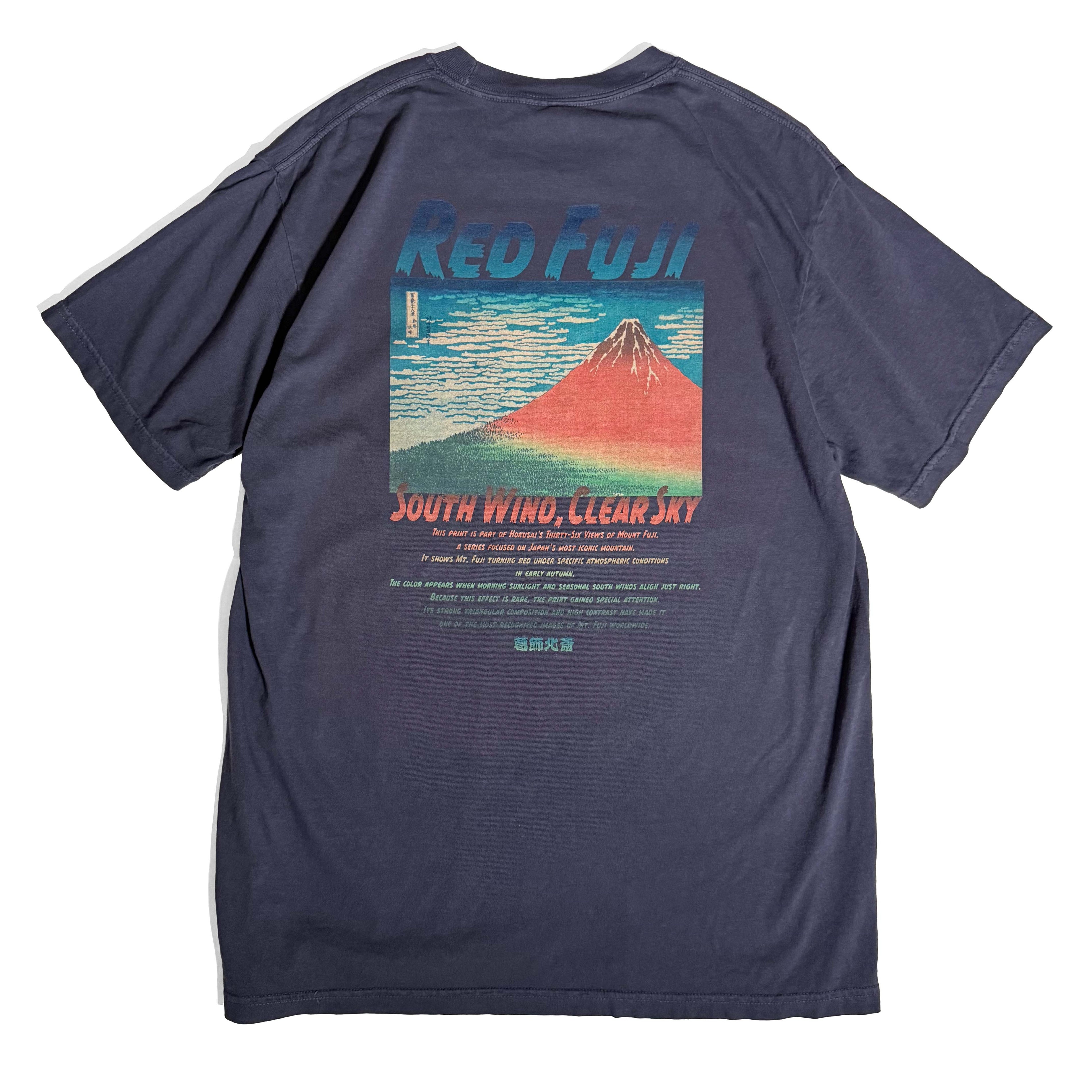北斎ビンテージ風Tシャツ 赤富士　紺