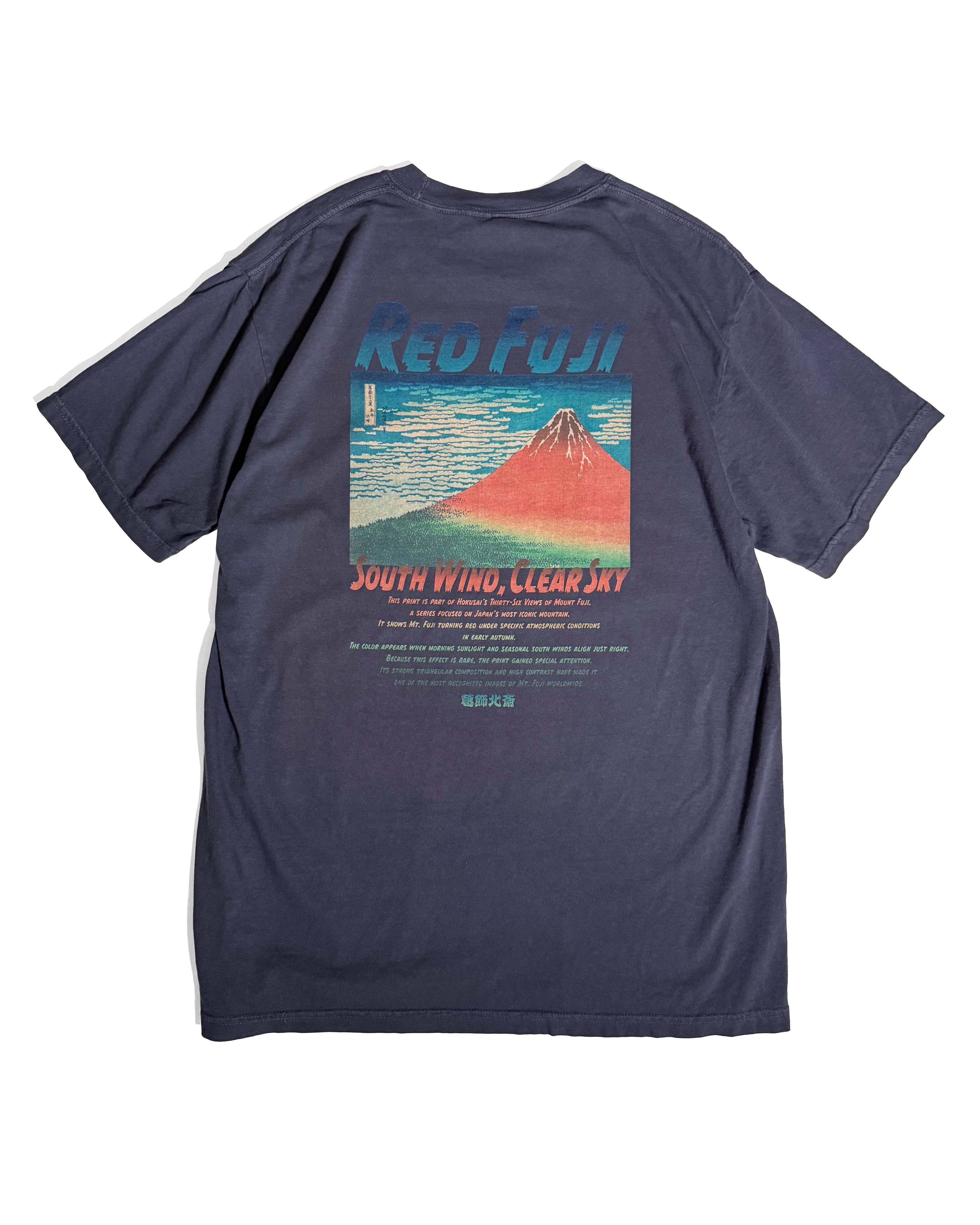 北斎ビンテージ風Tシャツ 赤富士　紺