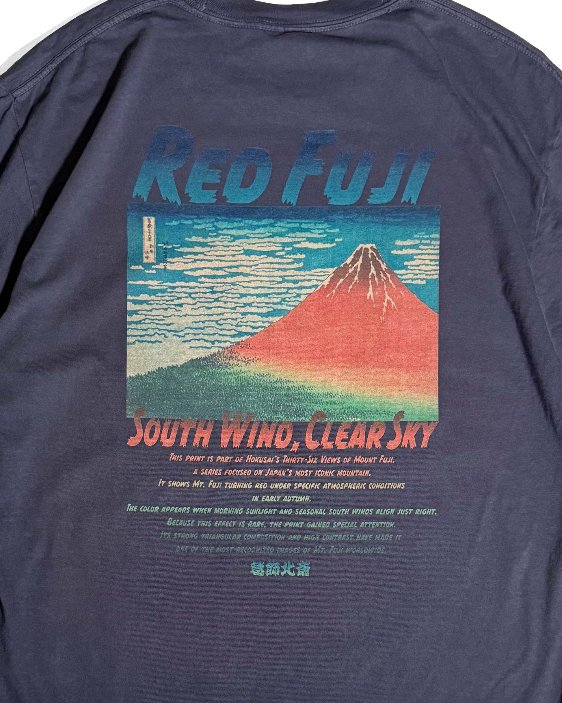 北斎ビンテージ風Tシャツ 赤富士　紺