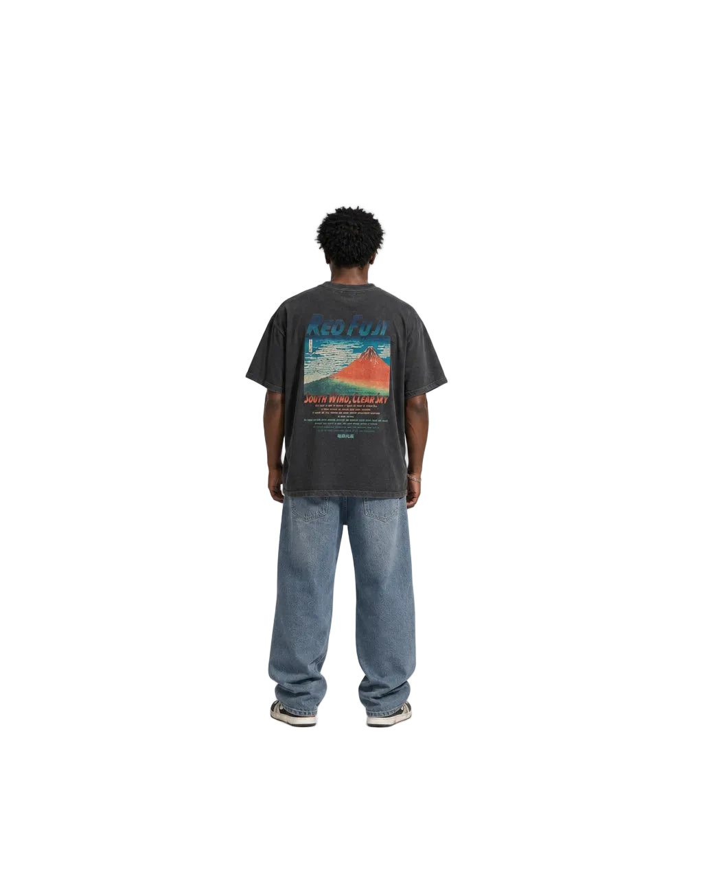 北斎ビンテージ風Tシャツ 赤富士　黒