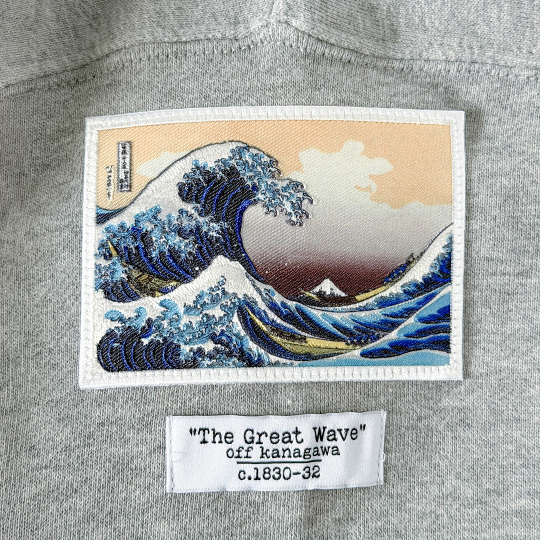 北斎刺繍ワッペン ジップアップパーカー浪裏