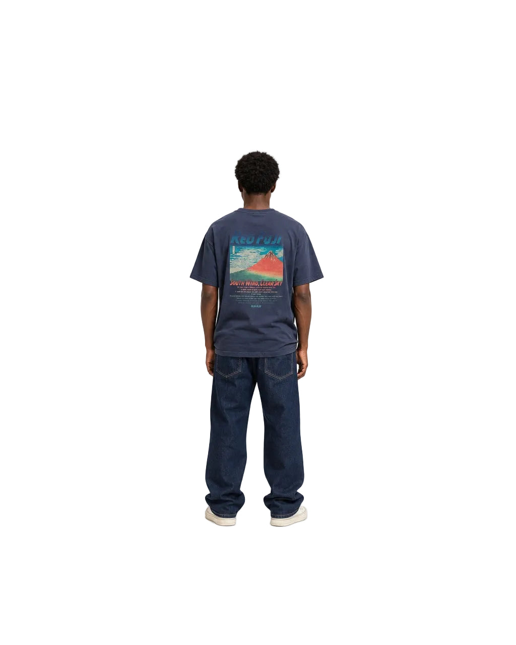 北斎ビンテージ風Tシャツ 赤富士　紺