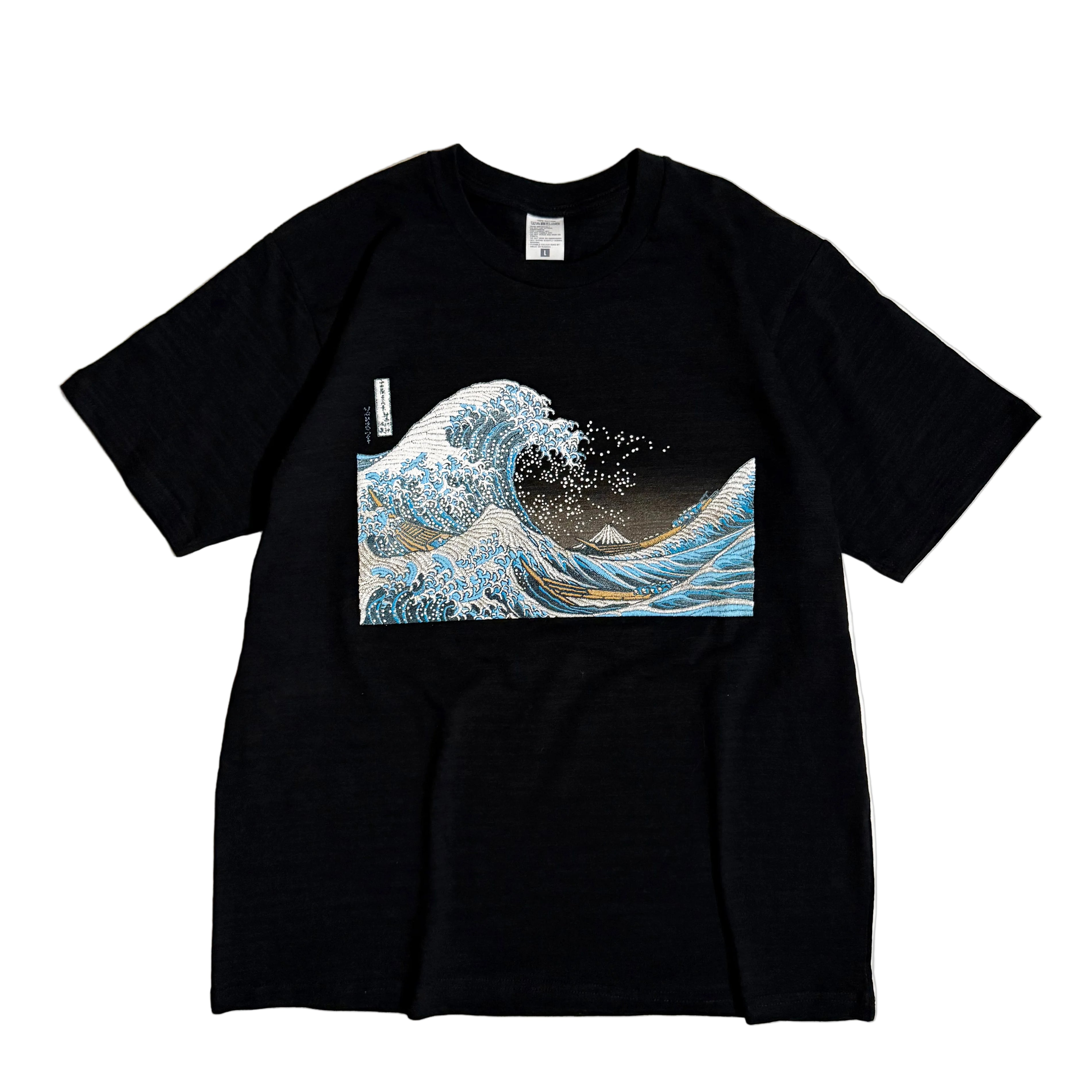 北斎Tシャツ 波裏 黒