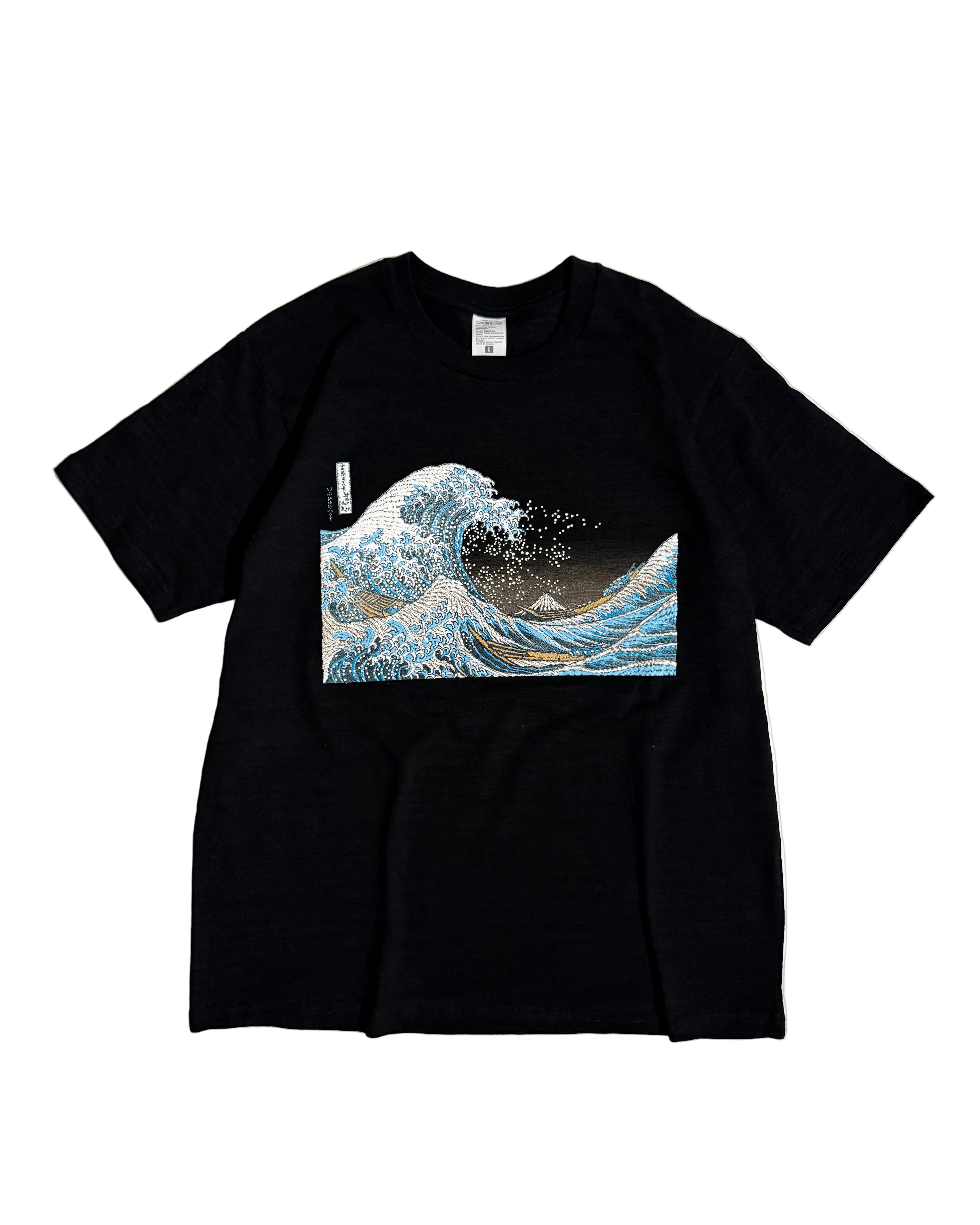 北斎Tシャツ 波裏 黒