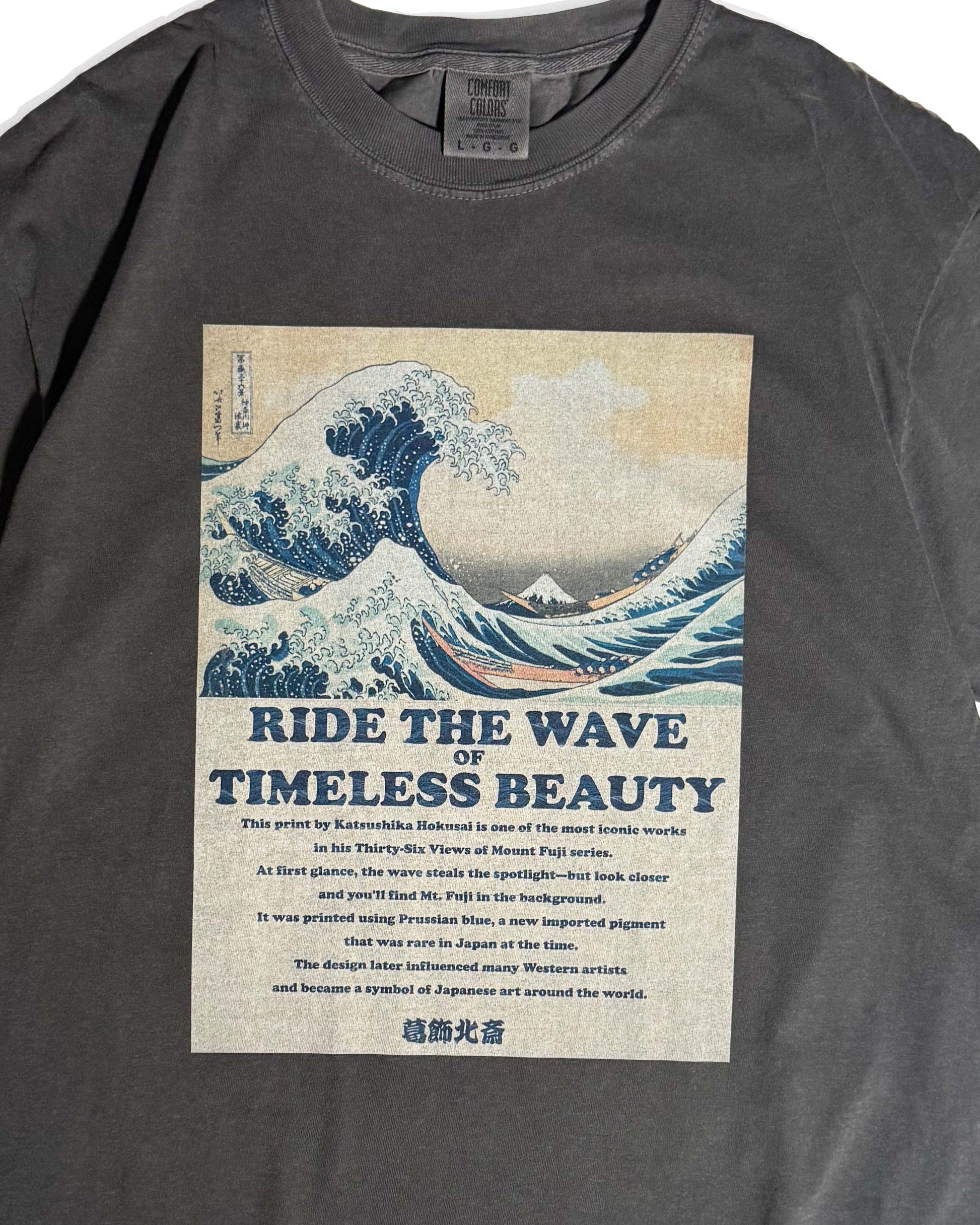 北斎ビンテージ風Tシャツ 浪裏　黒