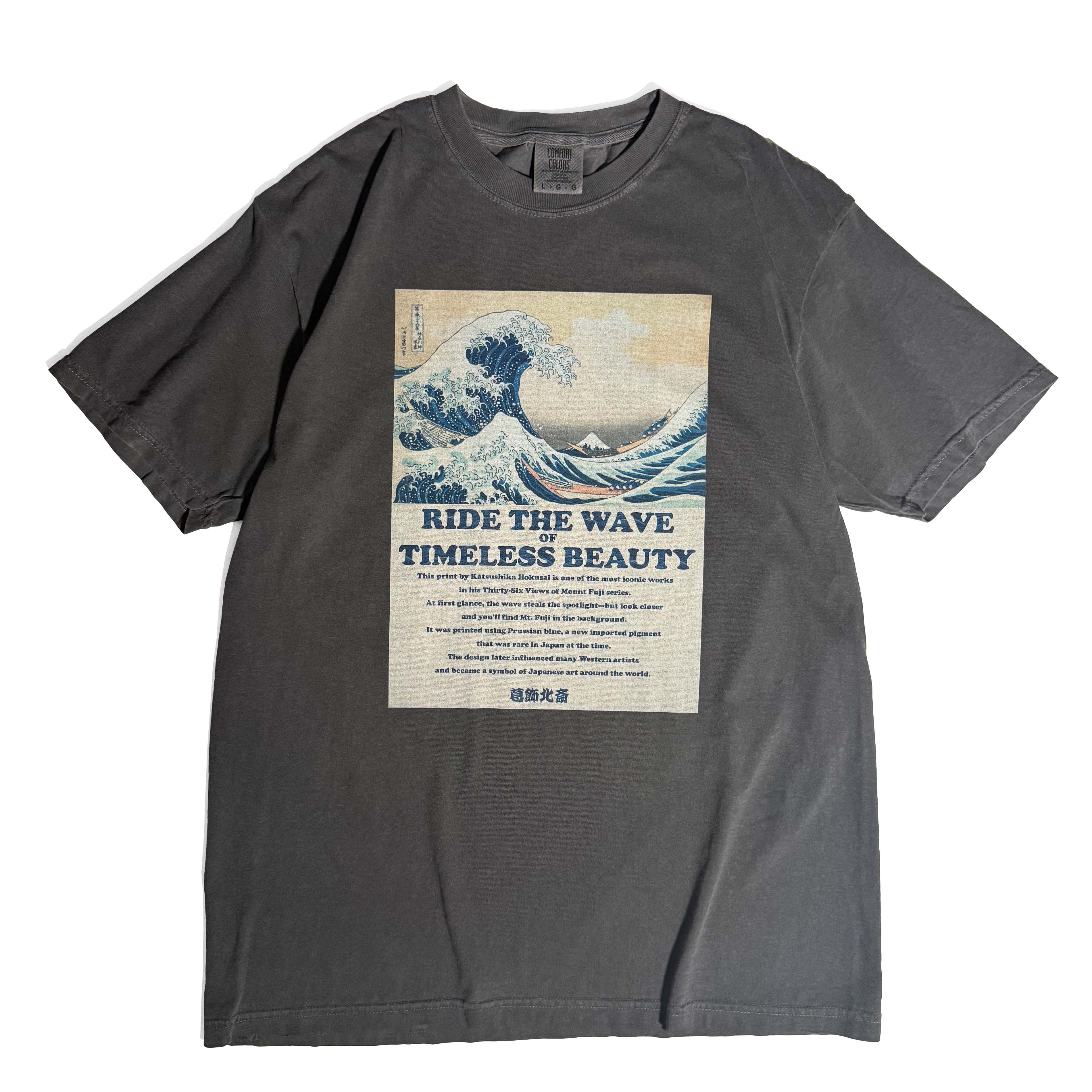 北斎ビンテージ風Tシャツ 浪裏　黒