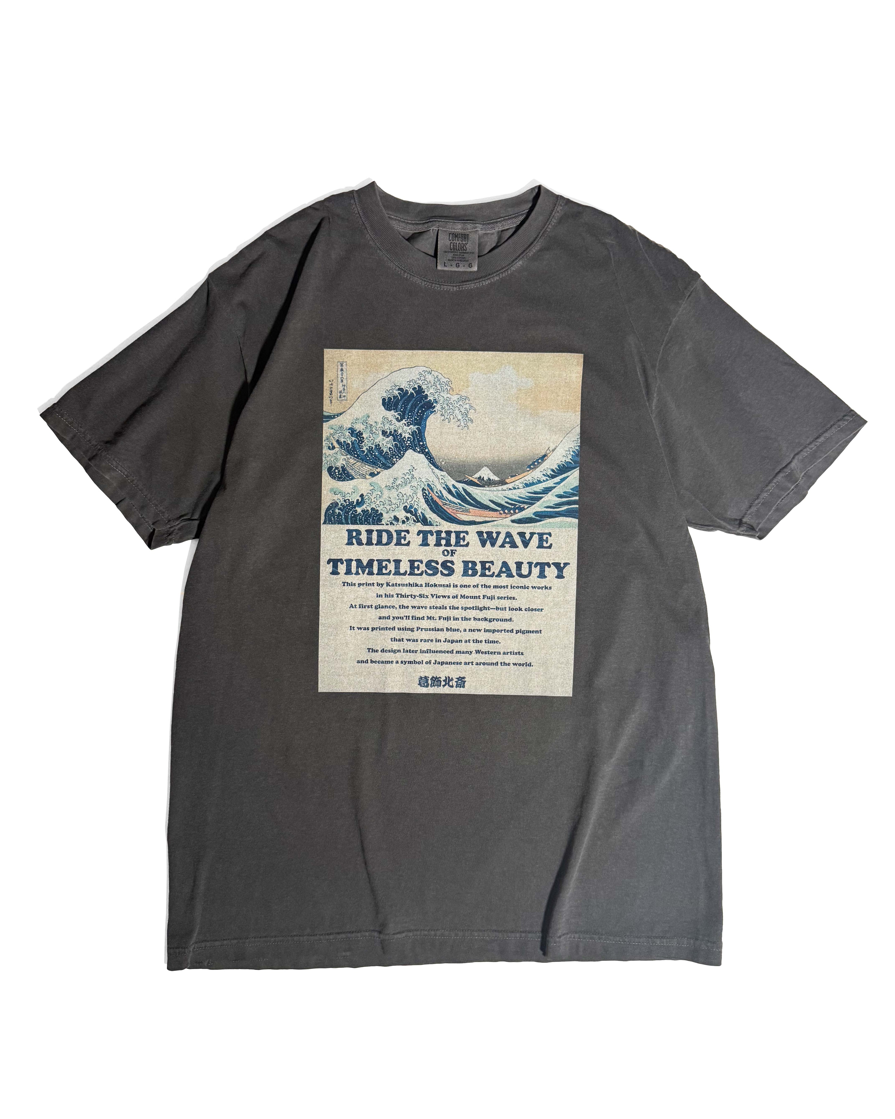 北斎ビンテージ風Tシャツ 浪裏　黒