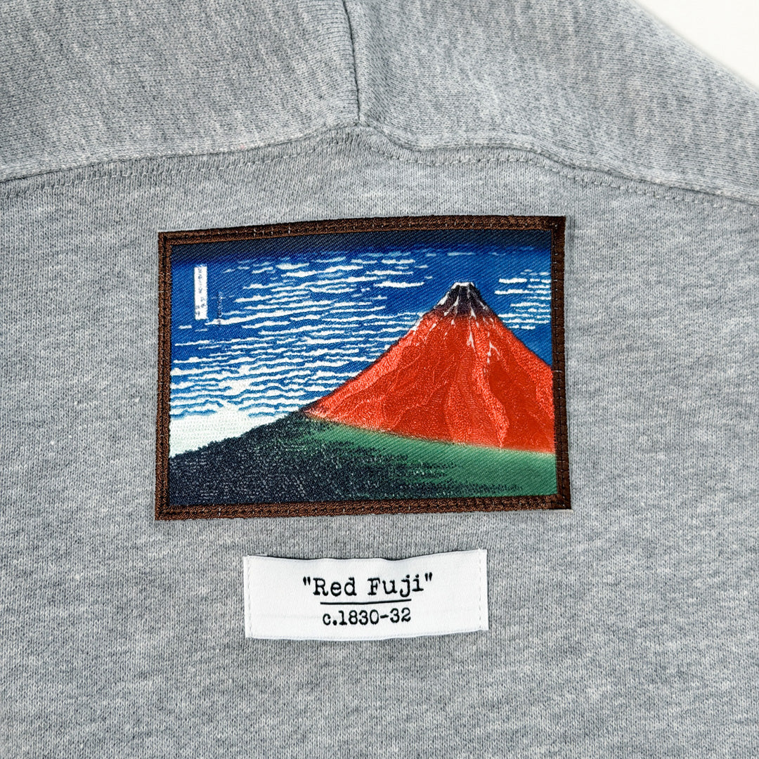 北斎刺繍ワッペン ジップアップパーカー 赤富士