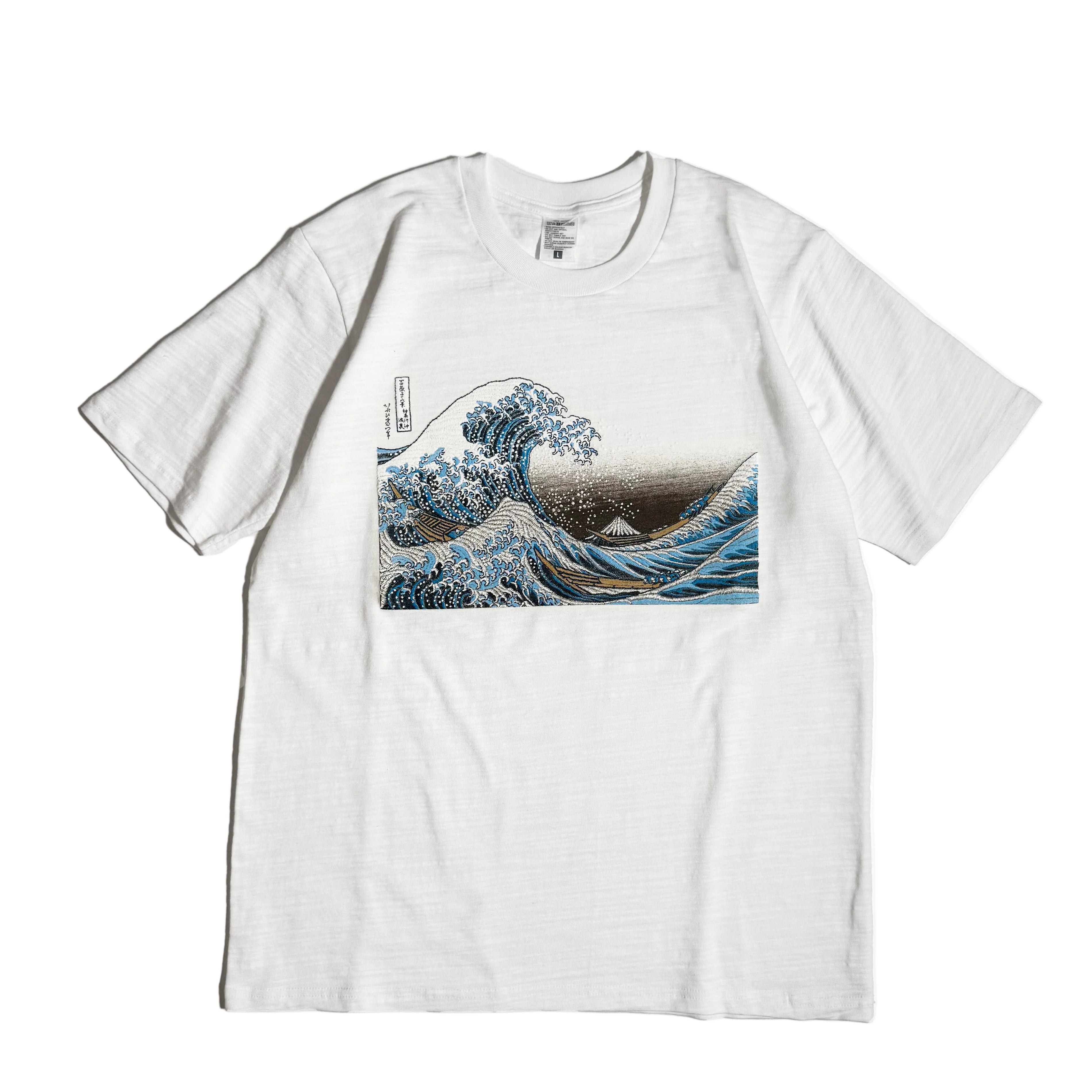 北斎Tシャツ 波裏 白