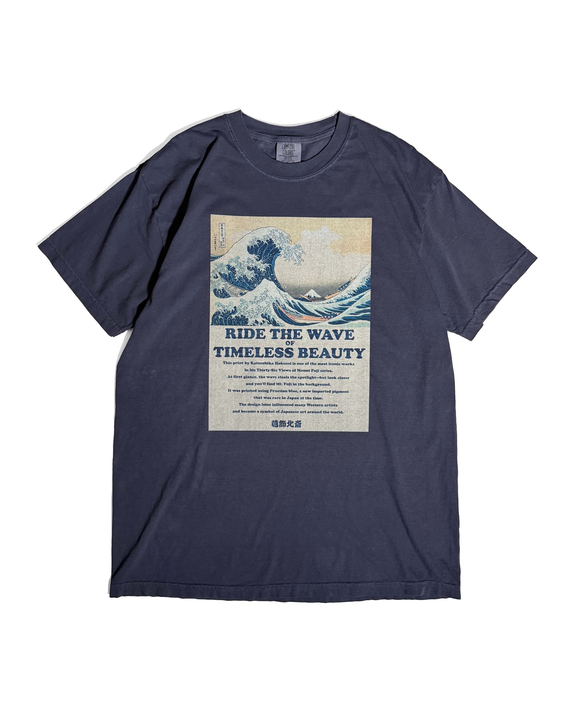 北斎ビンテージ風Tシャツ 浪裏　紺