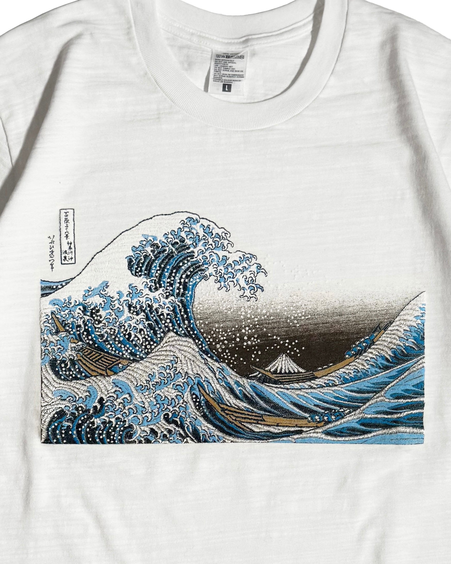 北斎Tシャツ 波裏 白
