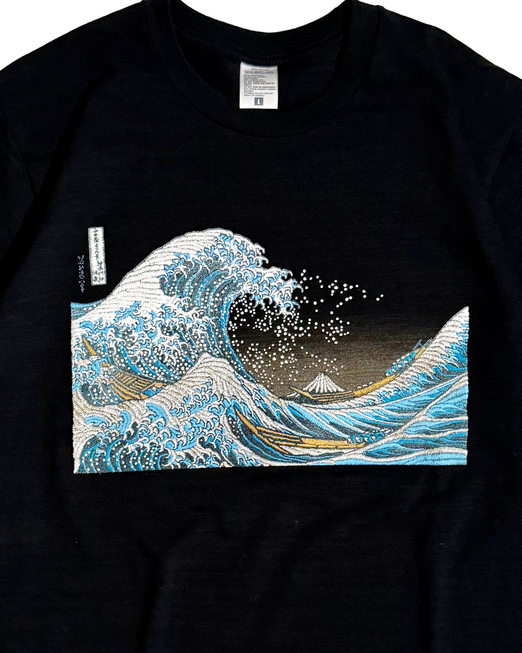 北斎Tシャツ 波裏 黒