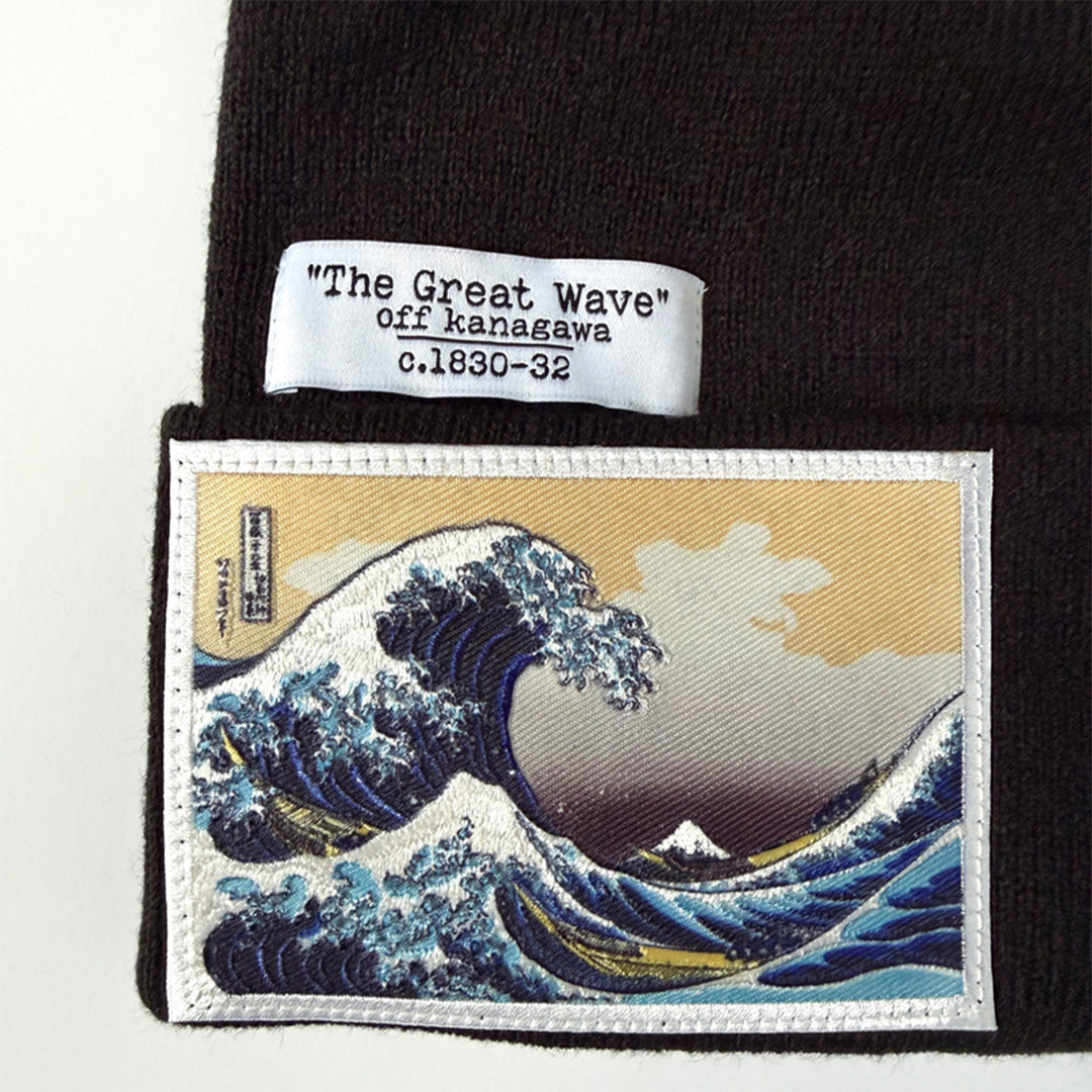 北斎刺繍ワッペンニット帽　浪裏