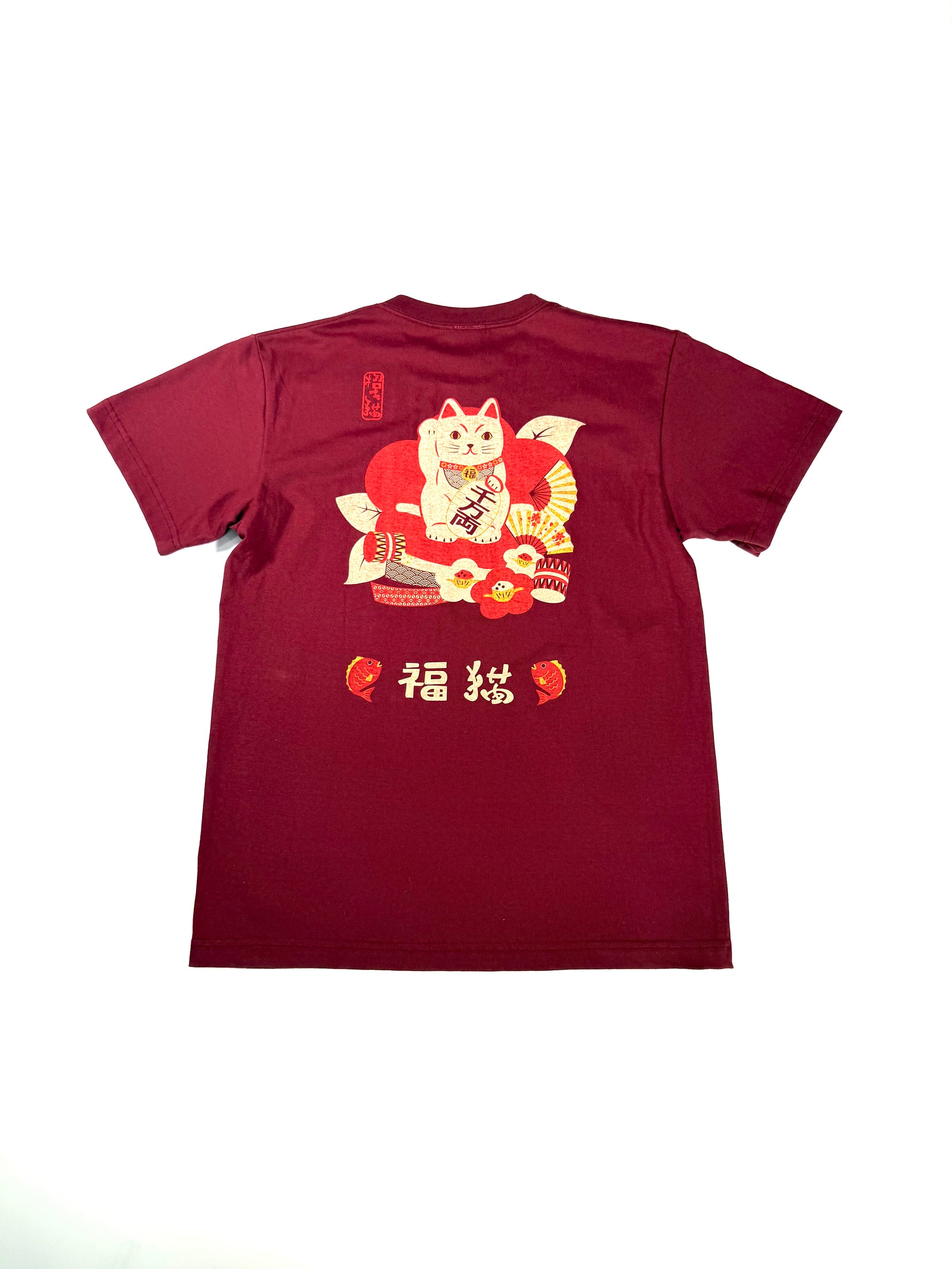 Tシャツ 招き猫　バーガンディ