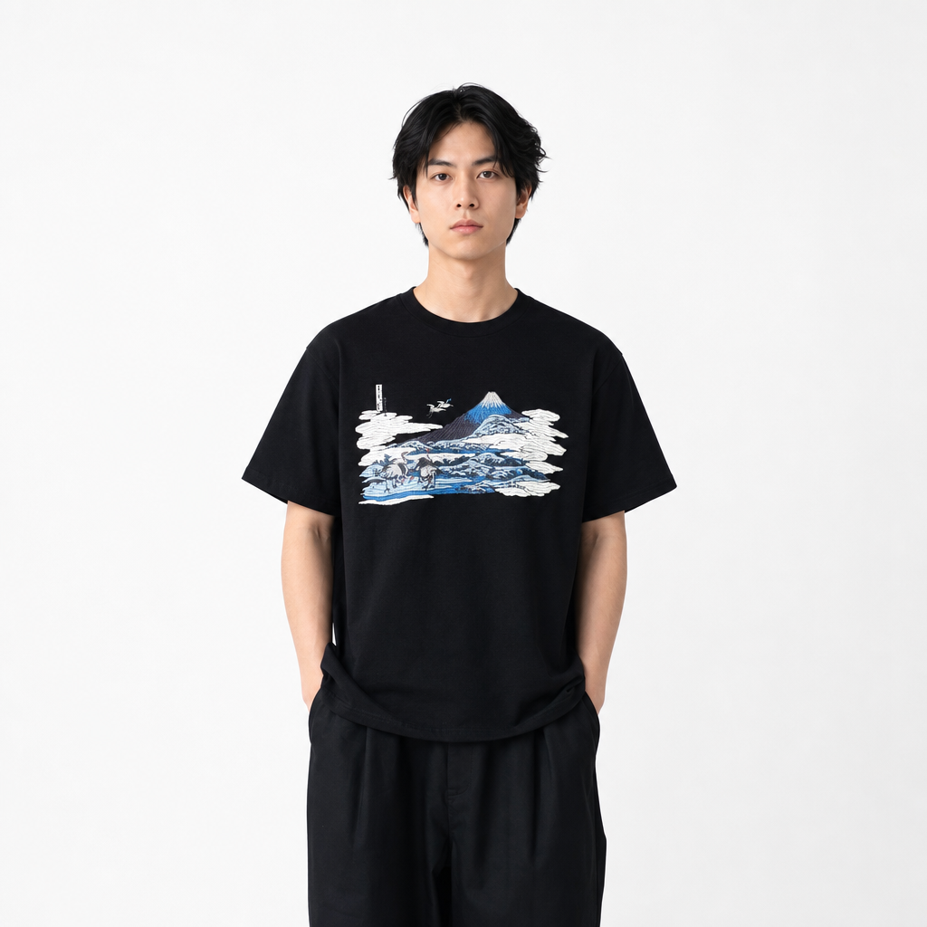 北斎Tシャツ 梅澤 黒