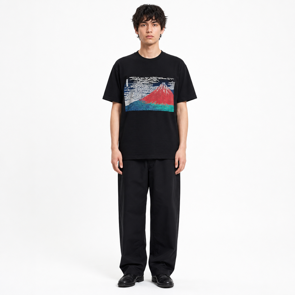 通油町Tシャツ 赤富士 黒