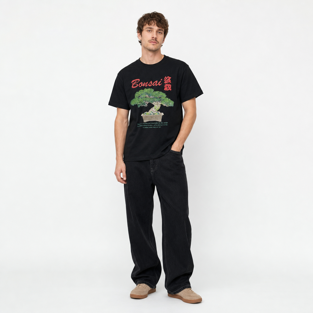 通油町Tシャツ 盆栽 黒