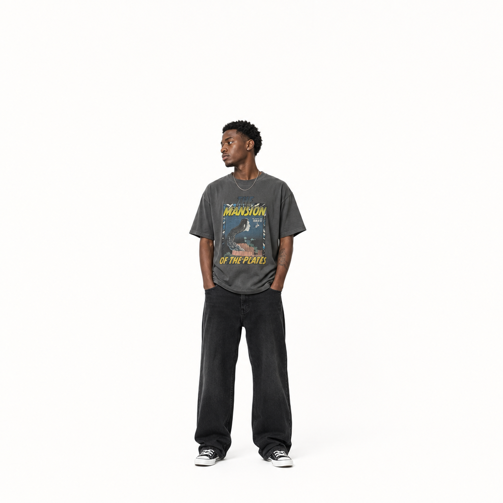 北斎ビンテージ風Tシャツ さらやしき　黒