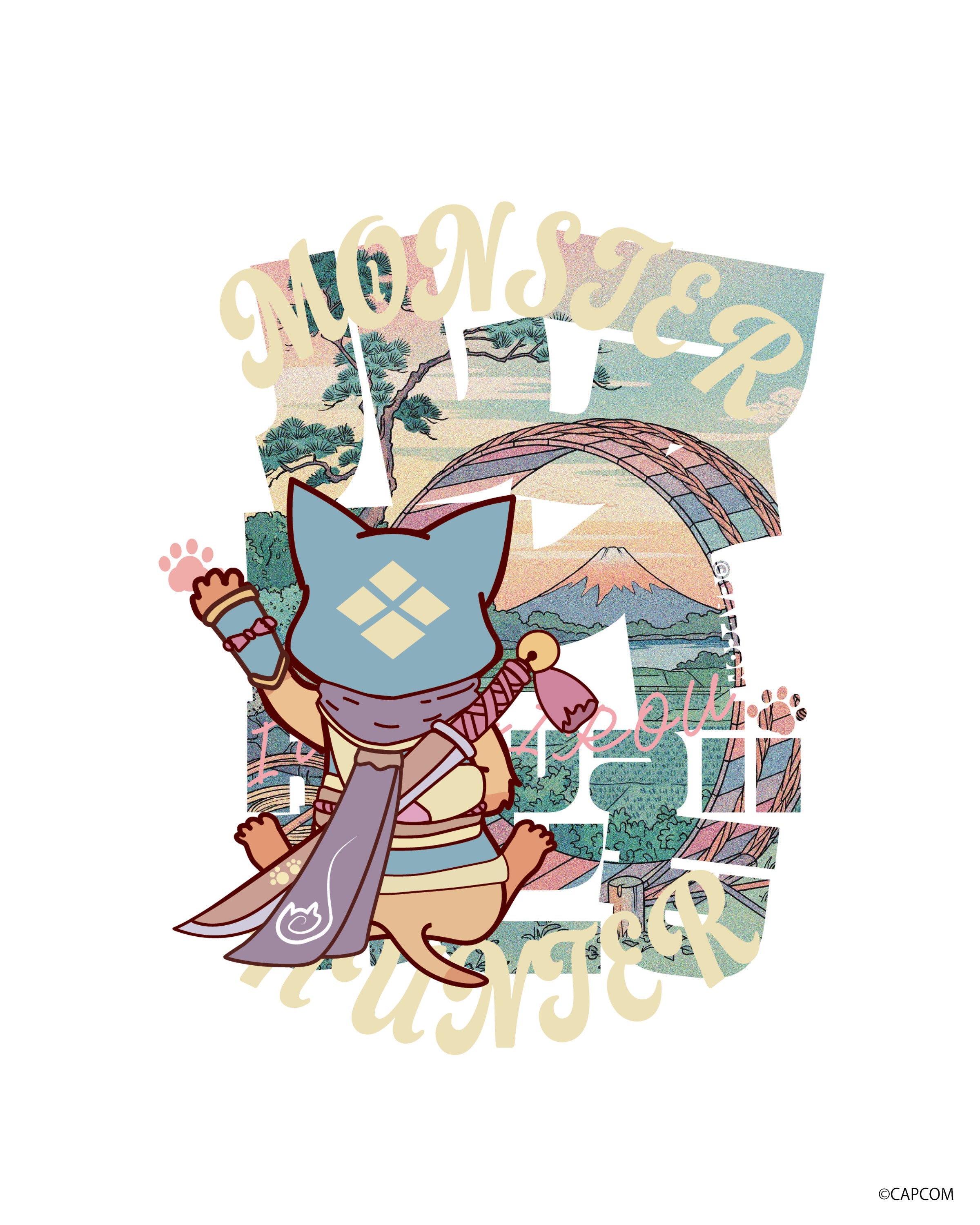 モンスターハンター　UKIYOE-ART　　　Tシャツ　アイルー